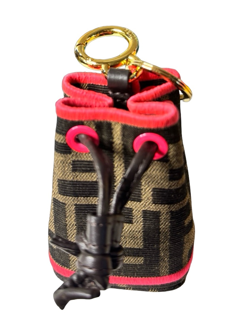 Fendi Zucca Monogram Nano Mon Tresor Bucket Bag Charm Neon Pink